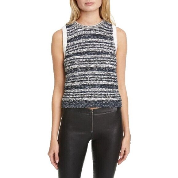 Alice + Olivia Black & White Tweed Knit Sleeveless Top W/ Chain Trim, Size M NWT - Picture 1 of 6
